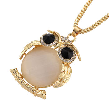 Erstellt wei&szlig;es Katzenaugen, Schwarze Kristall Schmuckset ca. 63.5 cm+5 cm Extender, Legierung Gelb