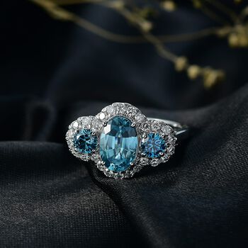 LUXURIANT AAA blauer Zirkon und Labor blauer und wei&szlig;er Diamant Ring in 417 Wei&szlig;gold - 3,07 ct.