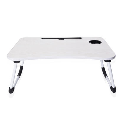 Multifunktionaler Klapptisch mit Becher-. Tablet- und Kartenhalter. 59.5x36.5 cm. Weiß