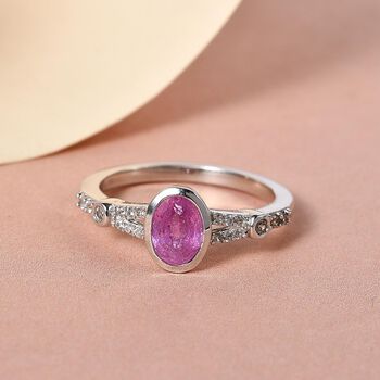 Ilakaka Rosa Saphir und wei&szlig;er Zirkon-Ring, 925 Silber platiniert, ca. 1,28 ct