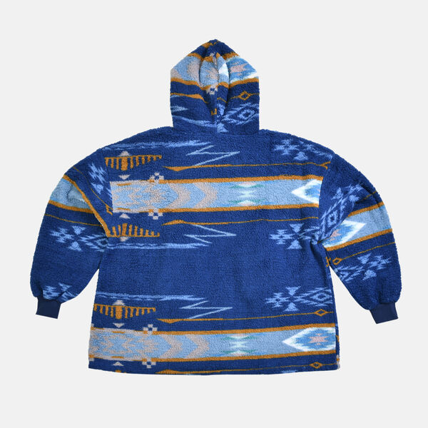 Sherpa Hoodie, Ikat Muster, dunkelblau image number 3