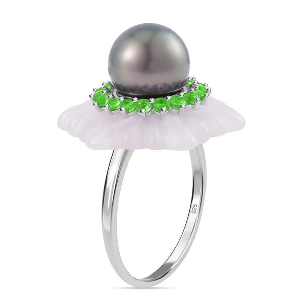 Wei&szlig;e Jade, Tahiti Perle Ring, 925 Silber rhodiniert, (Gr&ouml;&szlig;e 16.00) ca. 17.90 ct image number 3