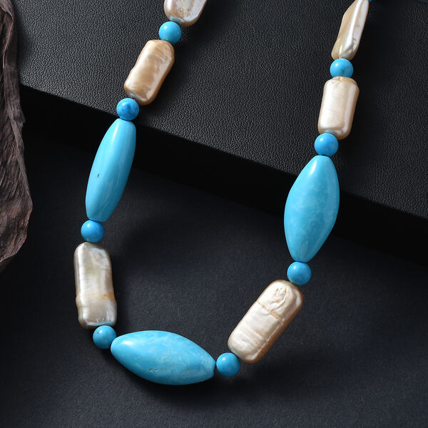 Blau gef&auml;rbte Magnesit und gelb gef&auml;rbte Perle-Halskette,  45+5cm image number 1