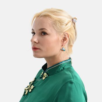 LA MAREY 2er-Set Brokat Seiden-Haarspangen und Ohrringe, Cremewei&szlig;