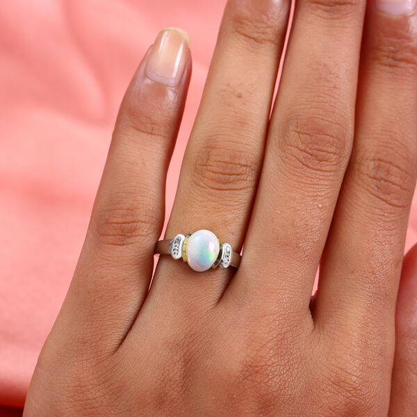 Natürlicher Äthiopischer Opal und Zirkon Ring 925 Silber zweifarbige Überzug image number 3
