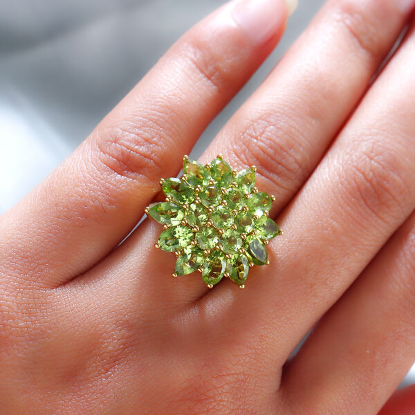 Nat&uuml;rlicher Peridot-Ring, 925 Silber vergoldet  ca. 7,90 ct image number 3