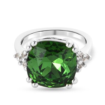 LUSTRO STELLA - &ouml;sterreichischer, farngr&uuml;ner und wei&szlig;er Kristall Solit&auml;r-Ring, 925 Silber platiniert (Gr&ouml;&szlig;e 17.00) ca. 5,86 ct