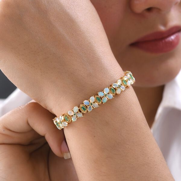 Nat&uuml;rliches, &auml;thiopisches Welo Opal und Kagem sambisches Smaragd-Armband, 20 cm - 9,21 ct. image number 3