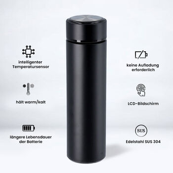 Thermobecher mit digitaler Temperaturanzeige aus Edelstahl 500ml, Schwarz