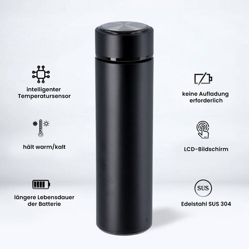 Thermobecher mit digitaler Temperaturanzeige aus Edelstahl 500ml, Schwarz image number 0