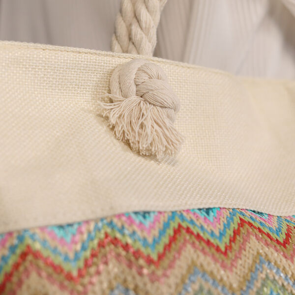 Jacquard Handtasche aus Jute mit Zig-Zag Muster, pastellfarben image number 4