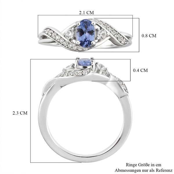 Tansanit und wei&szlig;er Zirkon-Ring, 925 Silber platiniert  ca. 0,67 ct image number 7