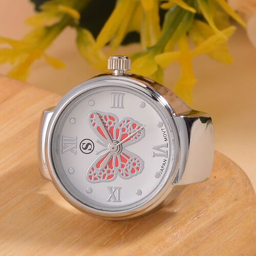 Neueinführung- STRADA Japanisches Uhrwerk, Wasserdicht Rot Schmetterlingsmuster Biegsame Fingeruhr aus reinem Edelstahl image number 1