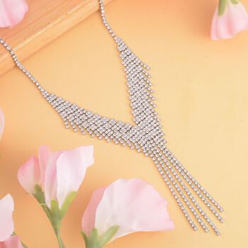 Wasserfall wei&szlig;es Kristall Collier,, ca. 50 cm, silberfarben