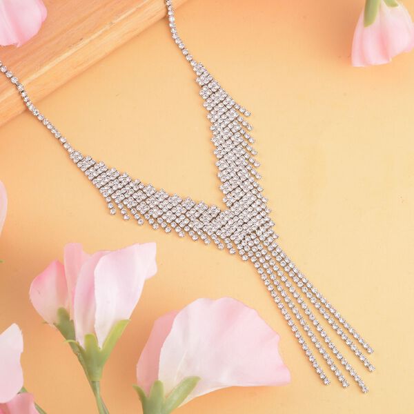 Wasserfall wei&szlig;es Kristall Collier,, ca. 50 cm, silberfarben image number 1