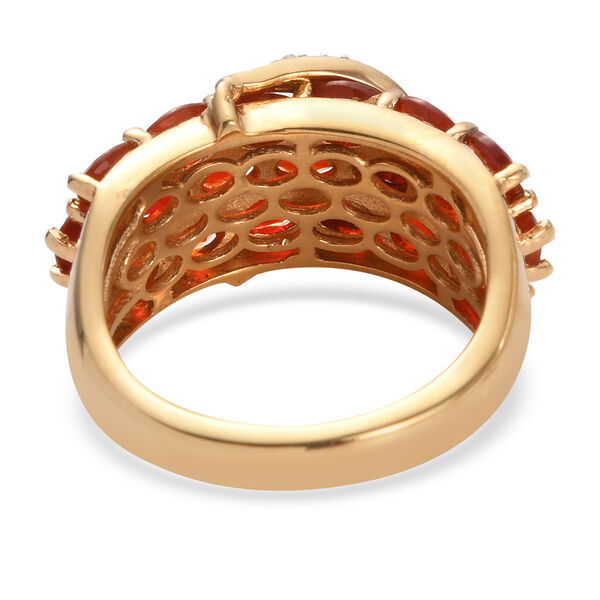 Mexikanischer Kirschfeuer-Opal und Zirkon-Ring, 925 Silber Gelbgold Vermeil  ca. 2,34 ct image number 6