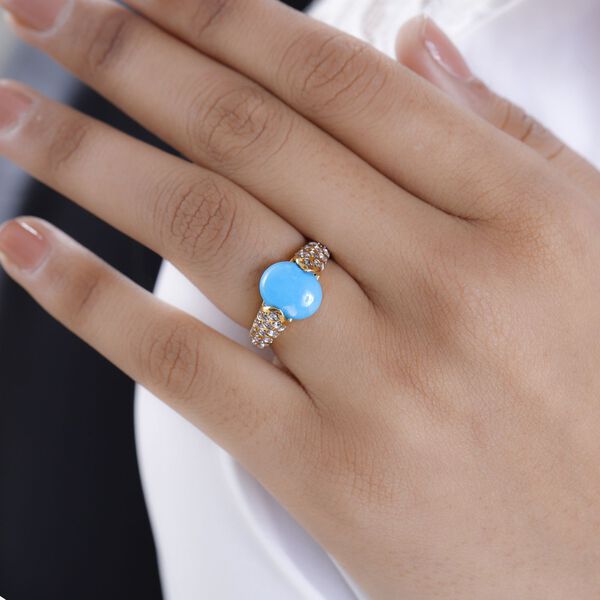 Amerikanischer, nat&uuml;rlicher Sleeping Beauty T&uuml;rkis, und Zirkon-Ring - 4,02 ct. image number 3