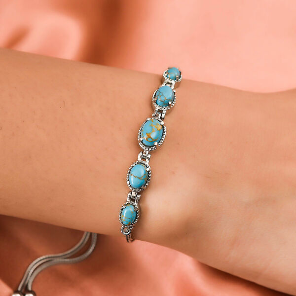 Blaues Mojave T&uuml;rkis Armband, ca. 26.75 cm, Ionenbeschichteter Stahl ca. 3.87 ct image number 3