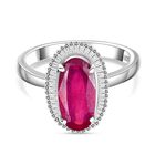 Afrikanischer Rubin (Fissure gefüllt), Weißer Diamant Ring 925 Silber rhodiniert (Größe 19.00) ca. 3,61 ct