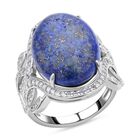 Lapislazuli, wei&szlig;er Zirkon Ring, Messing (Gr&ouml;&szlig;e 16.00) ca. 15,30 ct