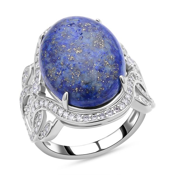 Lapislazuli, wei&szlig;er Zirkon Ring, Messing (Gr&ouml;&szlig;e 16.00) ca. 15,30 ct image number 0