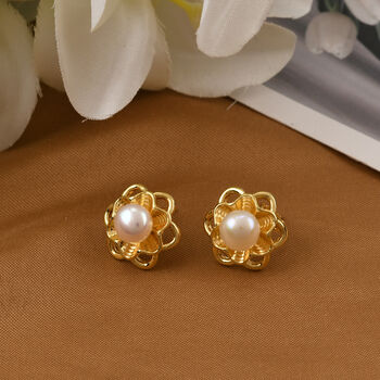 Wei&szlig;e S&uuml;&szlig;wasser Perle Ohrringe Nickelfreies Messing, Goldfarben