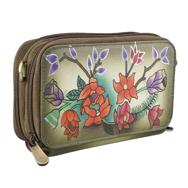 SUKRITI - RFID-geschütztes 100% Echtleder handgemaltes Crossbody-Tasche, 20x9 cm, oliv-gold image number 4