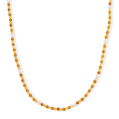 Wei&szlig;e S&uuml;&szlig;wasser Perle (5-7 mm), Bernstein Halskette ca. 50 cm mit 5 cm extender, 925 Silber vergoldet