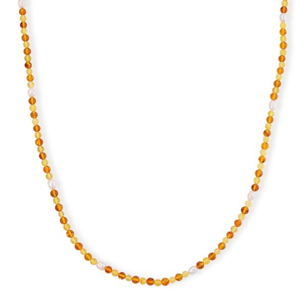 Wei&szlig;e S&uuml;&szlig;wasser Perle und Bernstein Halskette, 50+5cm