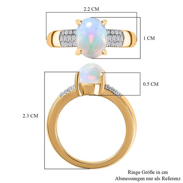 AA Nat&uuml;rlicher, &auml;thiopischer Welo Opal, Moissanit Ring, 925 Silber Gelbgold Vermeil (Gr&ouml;&szlig;e 17.00) ca. 1.35 ct image number 8