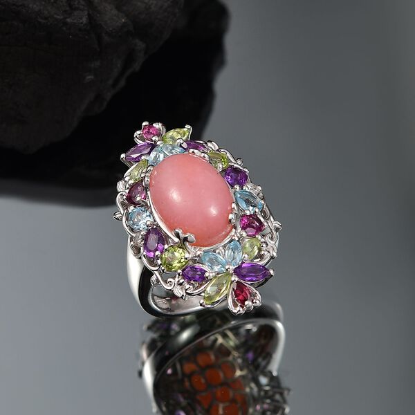 AA Vinicunca-Peruanischer Opal, Himmelblauer Topas, Mehrfarbige Edelsteine Ring, 925 Silber rhodiniert (Gr&ouml;&szlig;e 19.00) ca. 8.23 ct image number 1