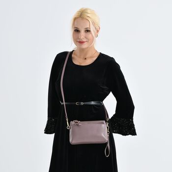 Echtleder Crossbody Tasche, mehrere Rei&szlig;verschlussf&auml;cher, verstellbarer Schulterriemen, 21,5x4x13cm, Violett