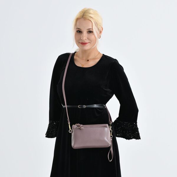 Echtleder Crossbody Tasche, mehrere Rei&szlig;verschlussf&auml;cher, verstellbarer Schulterriemen, 21,5x4x13cm, Violett image number 3