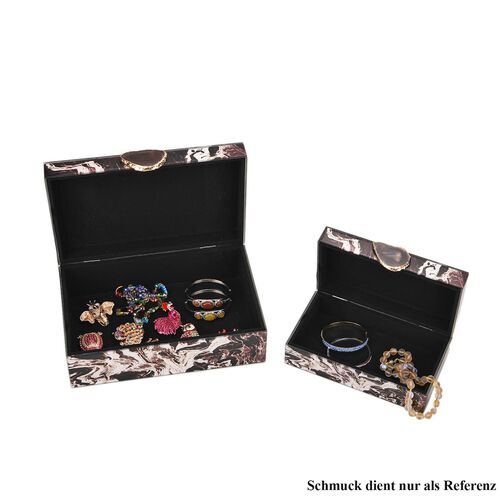 2er-Set Glas-Schmuckbox mit Marmormuster, 28x18x10cm (L) und 21x12x7cm (S), Schwarz image number 0