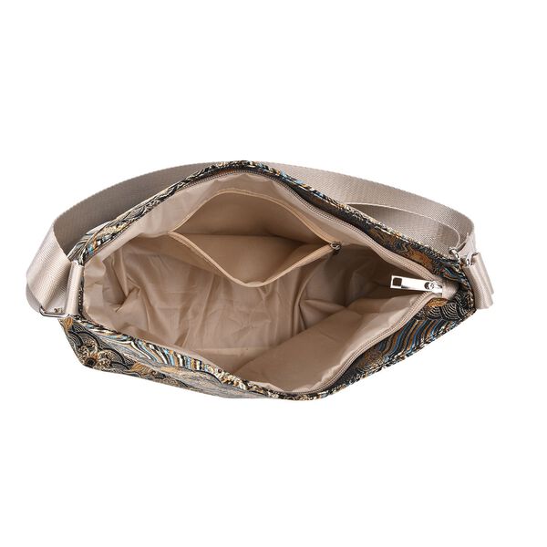 Jacquard-Tasche aus Poly-Satin mit Futter und Rei&szlig;verschluss, Innentasche, gold image number 5