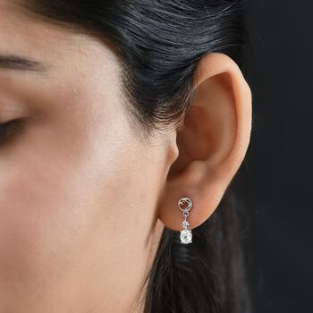 D joy AAA Premium Malagasy Mondstein, Wei&szlig;er Zirkon Celestial Echoes Ohrringe 925 Silber Zweifarbige Beschichtung ca. 0.76 ct