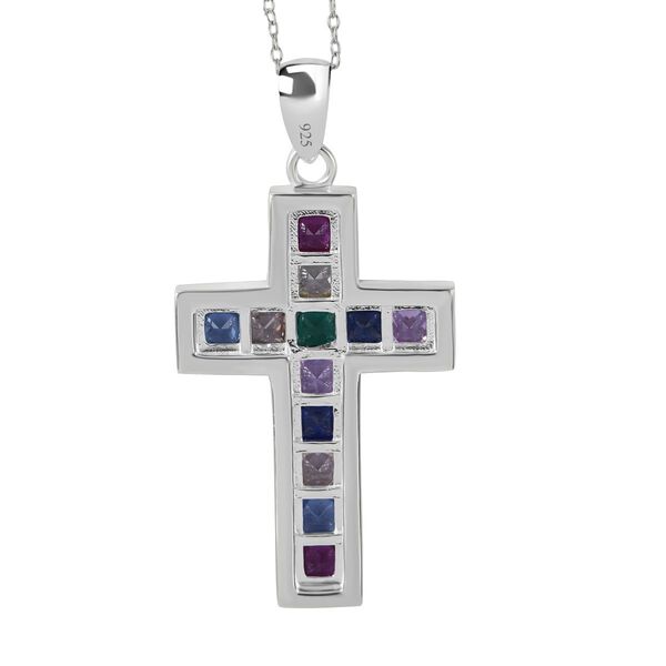 LUSTRO STELLA - Gr&uuml;ner Zirkonia, Mehrfarbiger Zirkonia Anh&auml;nger mit Kette, 925 Silber rhodiniert ca. 2.78 ct image number 3