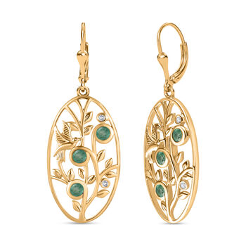 Kagem Sambischer Smaragd, Wei&szlig;er Zirkon Ohrringe 925 Silber 750 Gelbgold Vermeil ca. 0,68 ct.