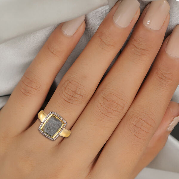 Meteorit und Zirkon Ring 925 Silber vergoldet  ca. 4,81 ct image number 3