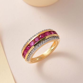 Afrikanischer Rubin (Fissure gef&uuml;llt), Wei&szlig;er Zirkon Ring 925 Silber Gelbgold Vermeil (Gr&ouml;&szlig;e 21.00) ca. 1.91 ct