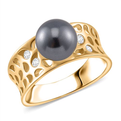 Tahiti Muschelkernperle, Moissanit Ring 925 Silber vergoldet (Größe 18.00) image number 0