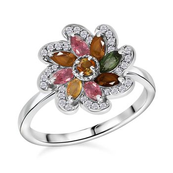 Fr&uuml;hlingsbl&uuml;te- Mehrfarbig-Turmalin Ring 925 Silber rhodiniert (Gr&ouml;&szlig;e 18.00) ca. 0.99 ct