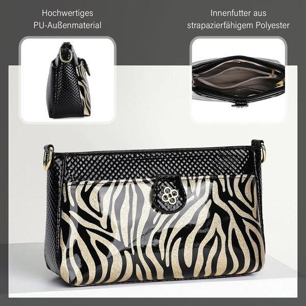 Stylische Sling-Umh&auml;ngetasche mit  Zebramuster, Schwarz image number 2