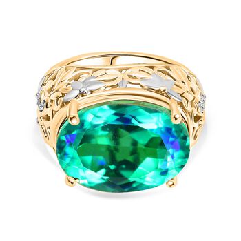 D joy Pfau Quarz Triplette, Wei&szlig;er Zirkon Ring 925 Silber Rhodiniert und 750 Gelbgold Vermeil (Gr&ouml;&szlig;e 16.00) ca. 14,02 ct