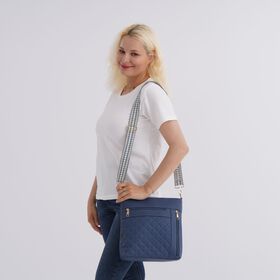 Crossbody-Tasche mit Steppmuster und Schultergurt, 3 Rei&szlig;verschlussf&auml;cher, 21x13x7,5cm, Blau