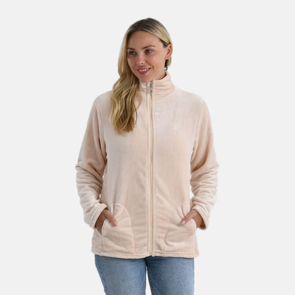 LA MAREY Samtjacke mit Rei&szlig;verschluss und Taschen, Beige, S / M image number 4