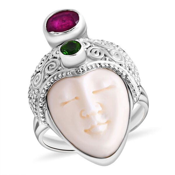 Royal Bali Kollektion - Ox-Bone, afrikanischer Rubin und Chromdiopsid Ring - 1,49 ct.