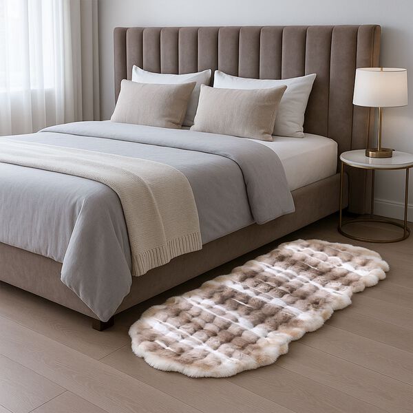 Kunstfell-Teppich mit Wellenform und Schaumstoffunterlage, 60x180cm, Grau