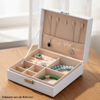 Schmuck Aufbewahrungsbox mit Haken, abschlie&szlig;bar mit Schl&uuml;ssel, 6 F&auml;cher, 19x17x6,8cm, Wei&szlig;