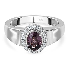 AA Lavendel-Spinell, Weißer Zirkon Ring, 925 Silber platiniert (Größe 18.00) ca. 1.19 ct